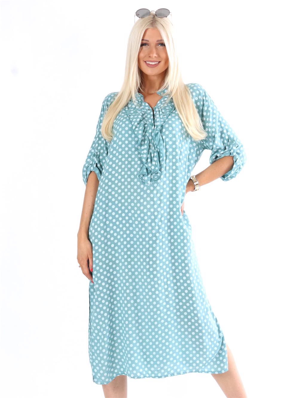 Bonita Dot - Prickig skjortklänning med volanger i halsen